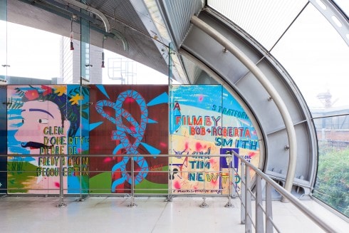 Bob and Roberta Smith and Tim Newton, Who is Community? at Stratford station, 2012. Photograph: Benedict Johnson