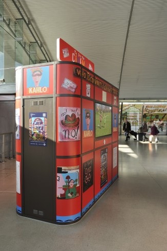 Bob and Roberta Smith and Tim Newton, The Stratford Cinema Kiosk in situ at Stratford station, part of the Who is Community? project, 2012. Photograph: Thierry Bal
