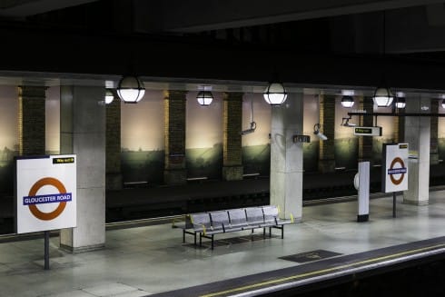 An English Landscape (American Surveillance Base near Harrogate, Yorkshire), Trevor Paglen, Gloucester Road station, 2014 
Photograph: Ollie Hemmick 