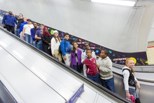 Transporter, Harold Offeh and young people from Baraka Youth Association and Canalside Activity Centre, Bethnal Green station, 2013 
Photograph: Benedict Johnson 