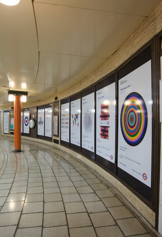 Tube map cover series installed in Piccadilly Circus, 2011. Photograph by Daisy Hutchison.