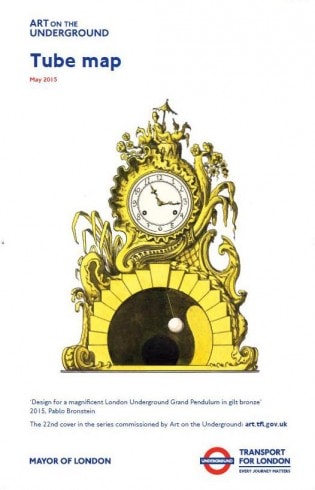 Design for a magnificent London Underground Grand Pendulum in gilt bronze, Pablo Bronstein, Tube Map cover, 2015