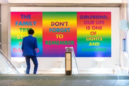 David McDiarmid, from the Rainbow Aphorisms series, 1994, Image courtesy the David McDiarmid Estate, Sydney, Art on the Underground and Studio Voltaire. 
Photo; Benedict Johnson, 2017