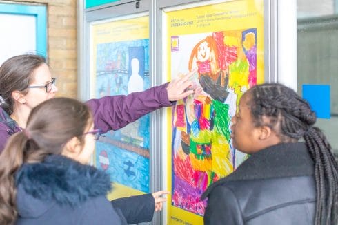 Zafirah and Sarah explain their designs, 2018. Photo: Benedict Johnson, 2018