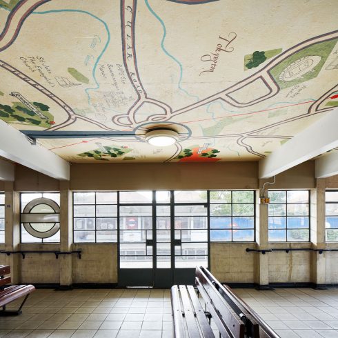 Lucy McKenzie, 'Map II (Waiting room ceiling mural Eastbound)', Sudbury Town station, 2020. Commissioned by Art on the Underground. Photo: GG Archard, 2020