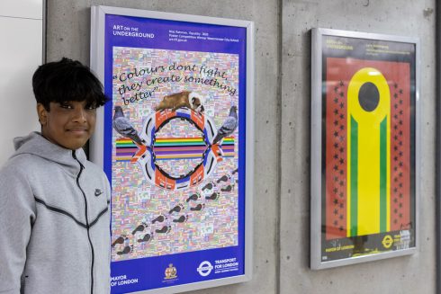 Niaz Rahman, Sankofa School Poster Competition Winner, Art on the Underground with Westminster City School and artist Shepherd Manyika. Photo by Benedict Johnson, 2021. 
