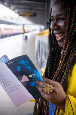 Barby Asante with the information leaflet for 'Declaration of Independence', 2023. Photo: Benedict Johnson