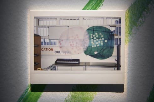 Rory Pilgrim, Pink and Green visit the prison, 2024, Polaroid , 8.8 × 10.7 cm, Courtesy of Maureen Paley  