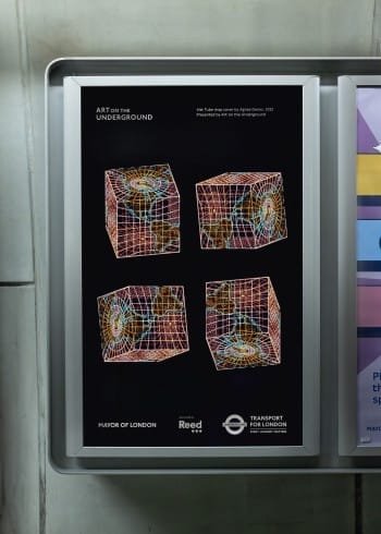 Agnes Denes, 'Map Projections' 2025, Tube Map cover and Poster. Photo: Benedict Johnson