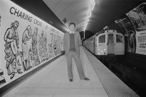 British artist David Gentleman at the newly opened Charing Cross Underground Station, London, 1979. (Photo by Evening Standard/Hulton Archive/Getty Images)